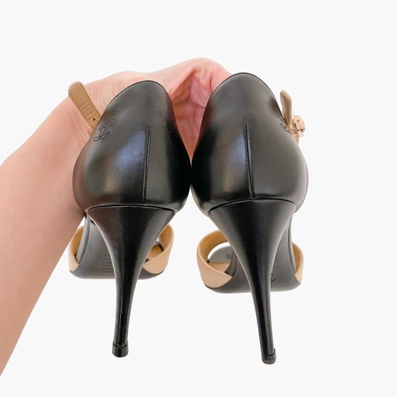 Chanel Two Tone CC Sandals EU 39.5 US 8.5-9 Beige Black Peep Toe High Heels - Picture 6 of 13
